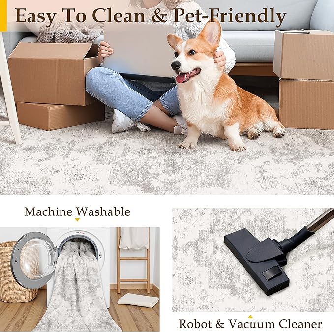 Runner Rug 2x12 Washable Light Gray Hallway Runner Vintage Boho Medallion Non Slip Grey Distressed Retro Carpet Indoor Low Pile Long Soft Rug for Kitchen Entryway Bedroom Bathroom Laundry