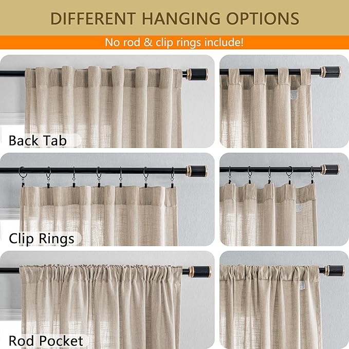 MYSKY HOME Cotton Curtains for Living Room Farmhouse Semi Sheer Light Filtering for Windows, Linen Look Texture Soft Modern Decor Country Style, 50" x 80", Light Oatmeal, 2 Panels