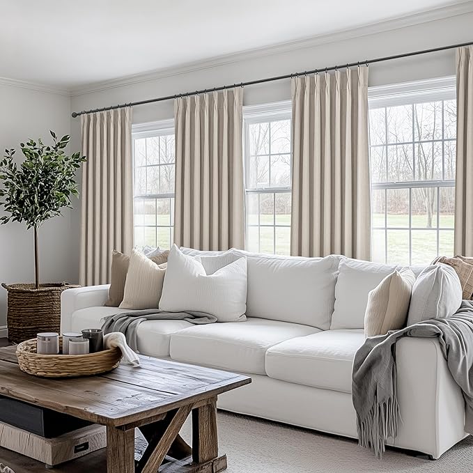 Viral Curtains with Pinch Pleat Clips & Hooks, Grey Taupe Faux Linen Blackout Curtain for Bedroom 90 Inches Long Heavy Drapes Thermal for Summer Heat Sound Deadening Privacy Windows Burg (40"Wx90"Lx2)