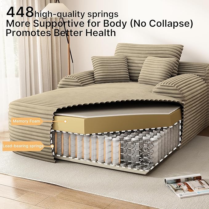 67" Oversized Chaise Lounge Chair Indoor, Comfy Sleeper Sofa Bed, Beige Plush Corduory Couch for Living Room Bedroom,Sofa in A Box,No Assembly Required.