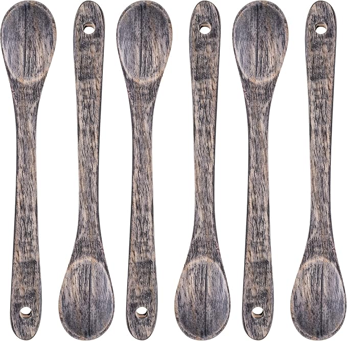 Karma Tasting Spoons Set - Tasting Spoons for Cooking - Gray Wood Kitchen Utensils - Gray Wood - Set of 6