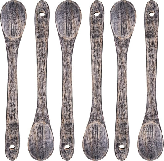 Karma Tasting Spoons Set - Tasting Spoons for Cooking - Gray Wood Kitchen Utensils - Gray Wood - Set of 6