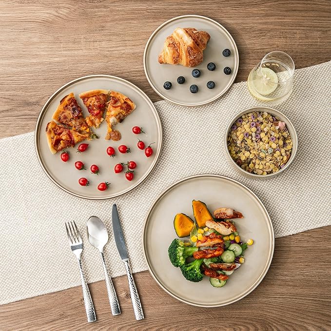 AmorArc Ceramic Dinnerware Sets, Handmade Reactive Glaze Stoneware Plates and Bowls Sets,Highly Chip and Crack Resistant | Dishwasher & Microwave Safe Dishes Set, Service for 4 (12pc)