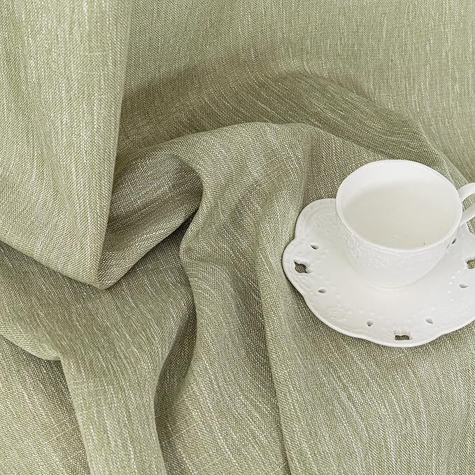 MYSKY HOME Patio Sage Curtains for Sliding Door, Living Room Curtains & Drapes Soft Farmhouse Window Treatments 90 inch Length 2 Panels Set Linen Look Semi Sheer Draperies, 50" W x 90" L, Sage Green