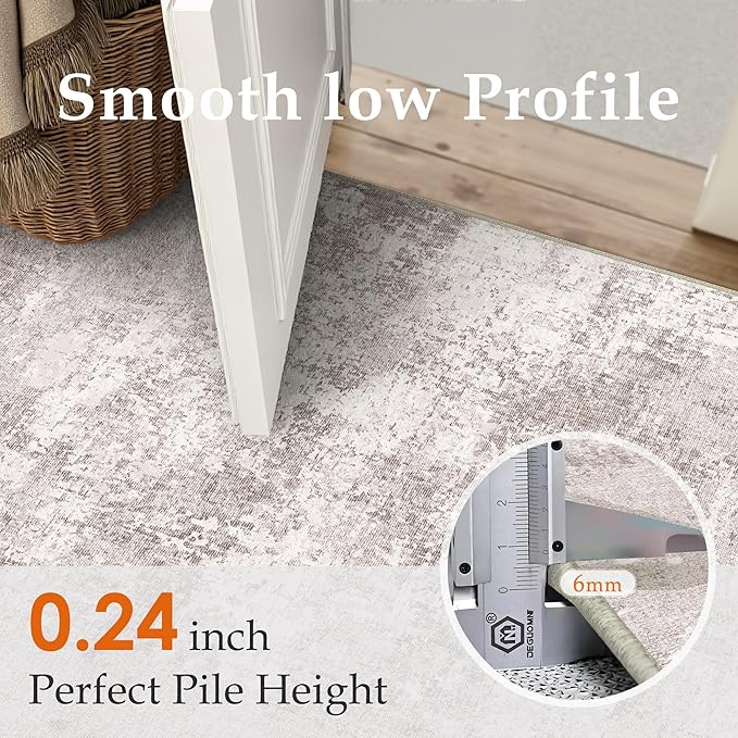 Washable Beige Area Rug 8x10 Modern Abstract Living Room Large Carpet Bedroom Neutral Soft Throw Rug Low Pile Non Slip Indoor Contemporary Floor Cover for Dining Room Office