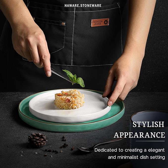 HaWare Dinnerware Sets, 16-Piece Stoneware Plates and Bowls Set, Elegant Ceramic Dish Set for 4, Chip and Scratch Resistant, Microwave and Dishwasher Safe, Multicolor