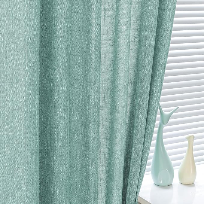 MYSKY HOME Semi Sheer Curtains for Sliding Door 95 Inches Long 2 Panels, Farmhouse Ceiling Curtains Living Room Light Filtering Back Tab Elegant Style Soft Fabric, 50" x 95", Turquoise, 2 Piece