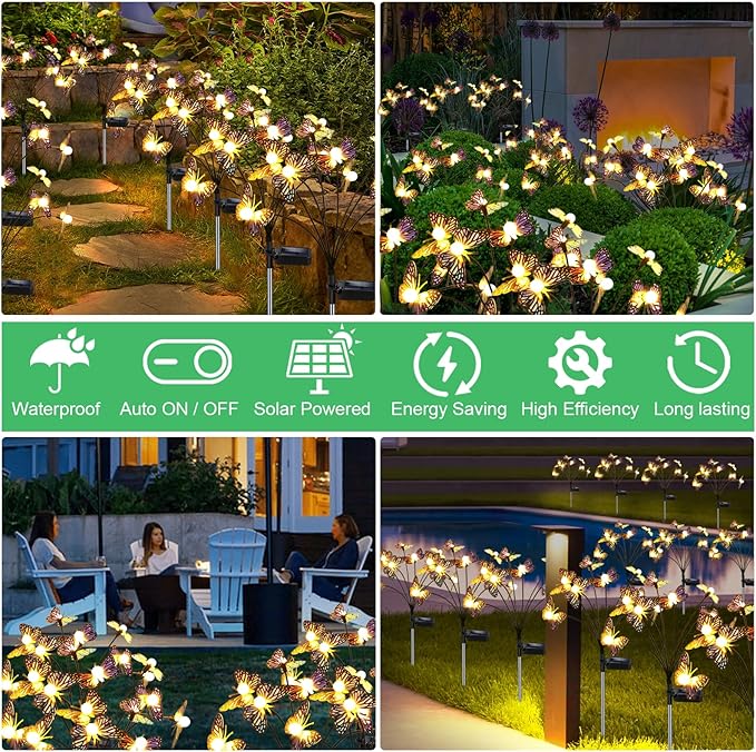 Solar Garden Butterfly Lights, 6 Pack 48 LED Solar Swaying Lights, Swaying in The Wind, Waterproof Firefly Light Outdoor Fairy Light for Garden Patio Yard Pathway Flower Bed Decoration