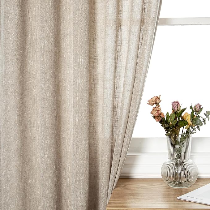 MYSKY HOME Living Room Curtains for Windows, Linen Look Texture Semi Sheers Boho Drapes Extra Long Floor Length Curtain Panels Soft Cotton Fabric, 50 x 108 Inch, Light Oatmeal, 2 PCs