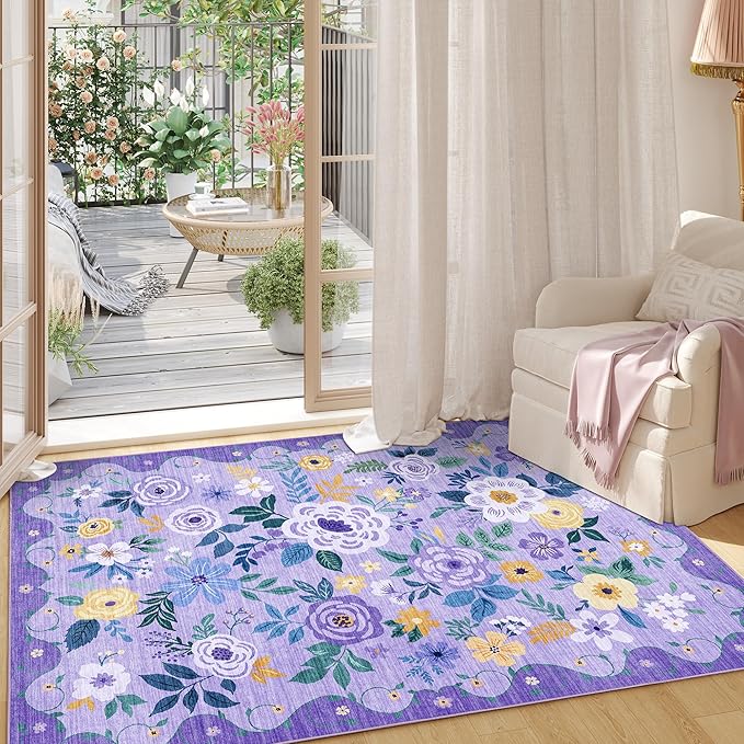 DUKINO 2x3 Rugs for Entryway, Floral Indoor Washable Door Mat, Non Slip Boho Small Rug for Kitchen, Soft Low Pile Front Door Throw Rug for Entrance, Bedroom, Kitchen, Laundry, Bathroom, Purple