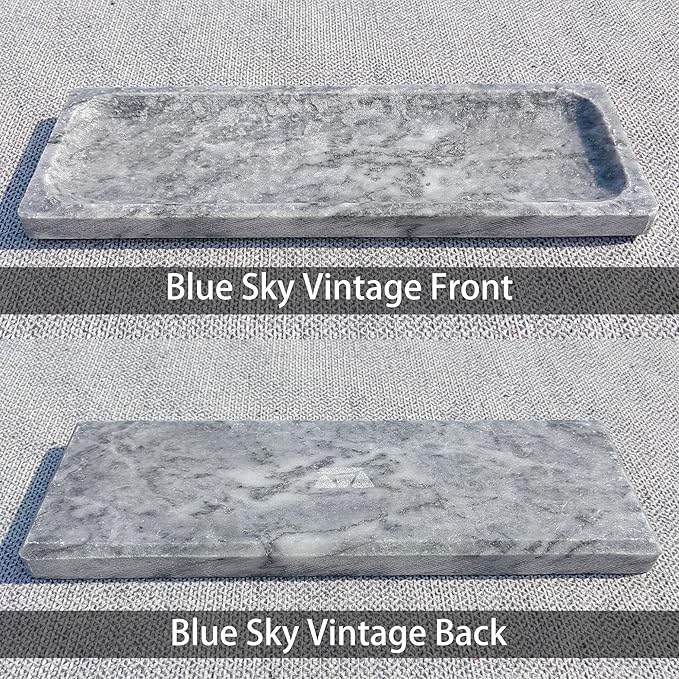 Vintage Natural Marble Vanity Tray: 10.6" x 3.5" Rectangular Decorative Organizer for Bathroom Kitchen Dresser Desk Entryway Decor, Blue Sky