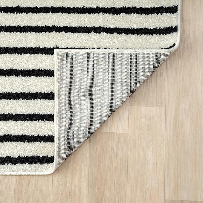 Abani Nuevo Collection Area Rug - Mid-Century Black and White Arch Knot Design - 6' Round - for Living Room, Bedroom & Office