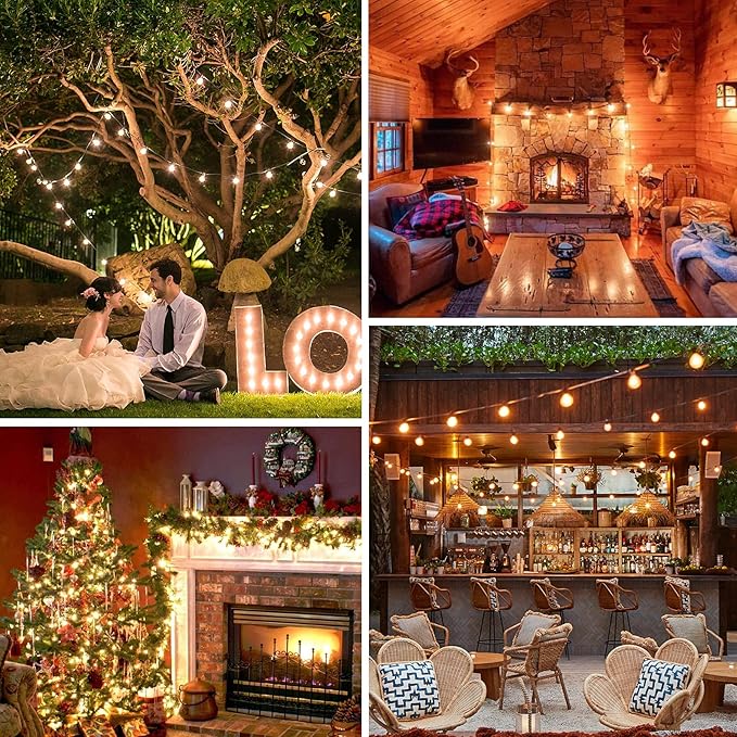 100ft Outdoor G40 LED Globe String Lights Dimmable Shatterproof Waterproof Light Strings with 52 Bulbs Connectable Commercial Hanging Lights for Patio Balcony Backyard Party (White Wire, 2-Pack)