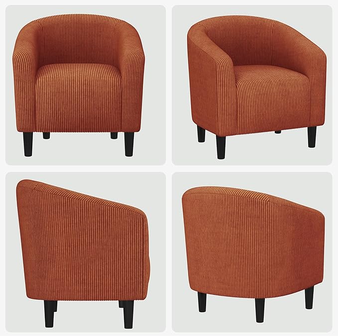 Yaheetech Accent Barrel Chair, Corduroy Fabric Club Chair, Furry Sherpa Elegant Armchair with Cozy Soft Padded, Suitable for Living Room Bedroom Reception Room Office, Set of 2, Brick Red