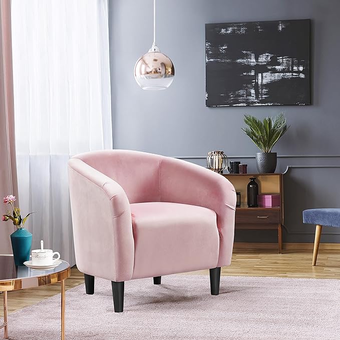 Yaheetech Barrel Chairs, Modern Vanity Chair Soft and Cozy Barrel Chair with Sturdy Legs and Soft Padded Seat for Living Room/Bedroom/Makeup Room, Pink