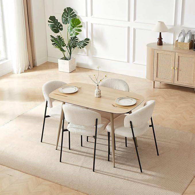 47.2" Modern Wooden Dining Table 4 Chair Set Nordic Kitchen and Dining Set (Natural Wood + 4 White Chairs) Easy to Assemble and Save Space