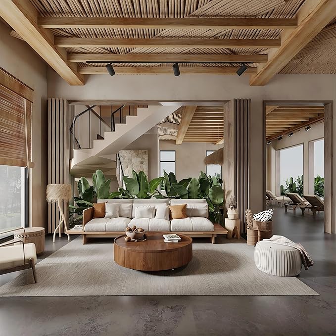 35.4'' Modern Round Coffee Table for Living Room, Fully Assembled Solid Wood Drum Center Table with Hidden Drawers Pefect for Small Space,Apartment No Assembly Elegant Walnut Finish