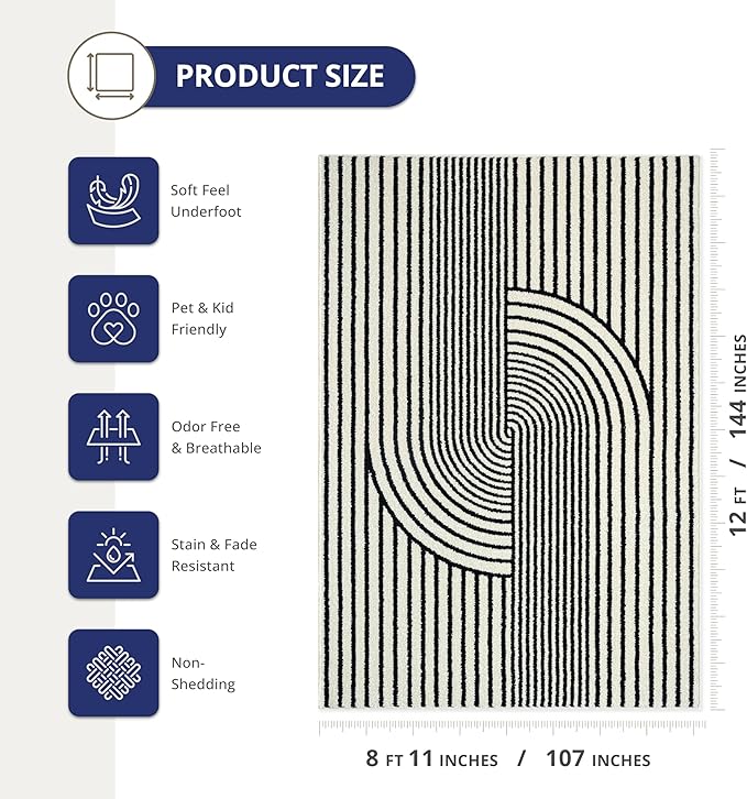 Abani Rugs Nuevo NUE150A Beige Arch Pattern Knot Area Rug (Black, 9' x 12')