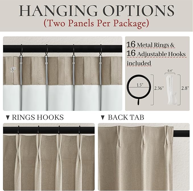 100% Blackout Viral Curtains 84 Inch Length 2 Panels Set Farmhouse Style for Bedroom Windows/Living Room Thermal Insulated Neutral Drapes Linen Blend Dark GreyBeige 7ft Long Pinch Pleated with Hooks