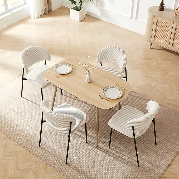47.2" Modern Wooden Dining Table 4 Chair Set Nordic Kitchen and Dining Set (Natural Wood + 4 White Chairs) Easy to Assemble and Save Space