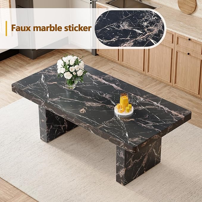 79" Marble Dining Table Set｜Modern Dining Table Set with 8 Artificial Leather Chairs｜Engineered Wood with Marble Pattern Tabletop｜Widened and Stable Tablelegs｜Easy Assembly