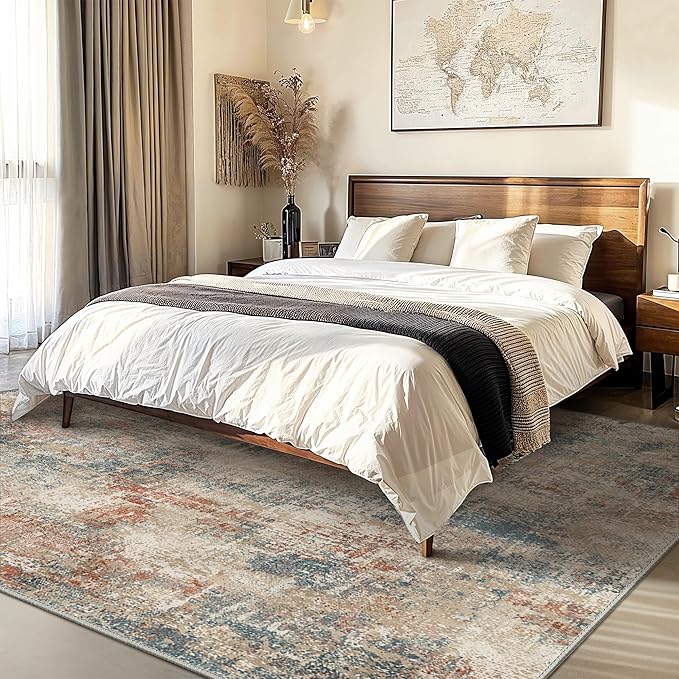 GENIMO Washable Area Rugs for Living Room, 5x7 Modern Non Slip Rugs, Low Pile Lightweight Soft Print Rug for Bedroom, Dining Room, Home Office, Multi