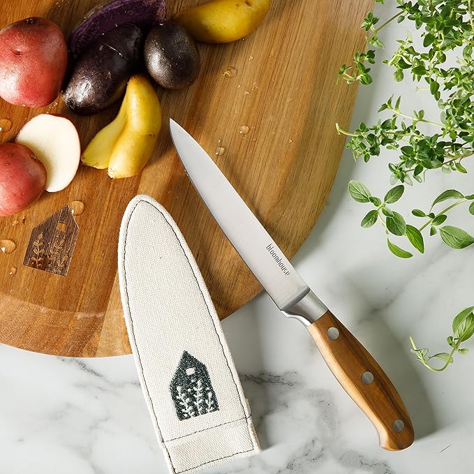 Bloomhouse 5 Inch German Steel Utility/Boning Knife W/Italian Olive Wood Forged Handle