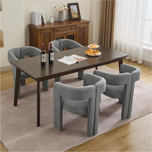 Modern Barrel Dining Chairs Set of 4, Upholstered Linen Dining Room Chair with Wooden Legs, Accent Chairs for Kitchen/Dining Room/Living Room, Black