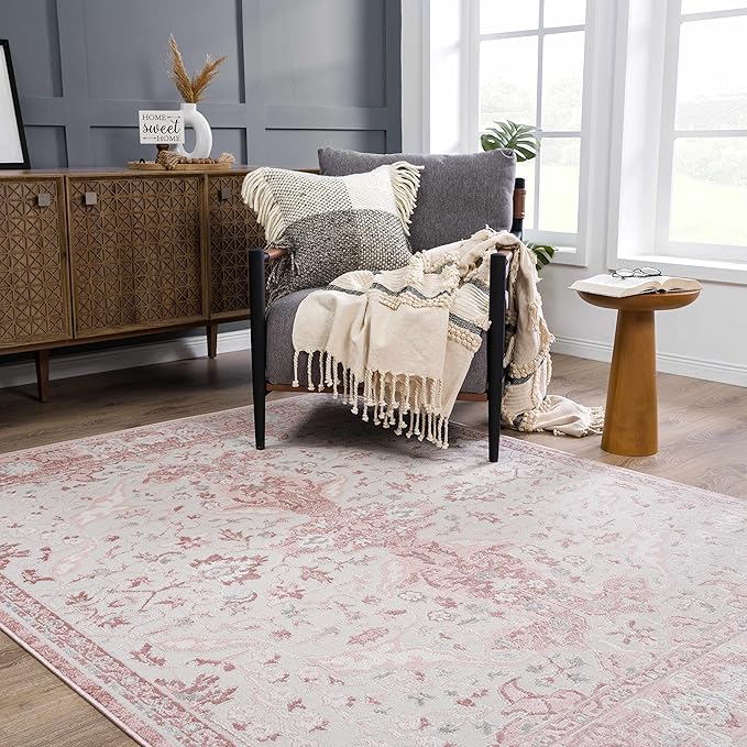 Blush & Light Pink Collection Zora Bohemian Oriental Medallion Runner Rug - Traditional Floral Carpet for Hallway, Kitchen - Blush, Pale Pink, Cream - 2'7" x 10' Runner