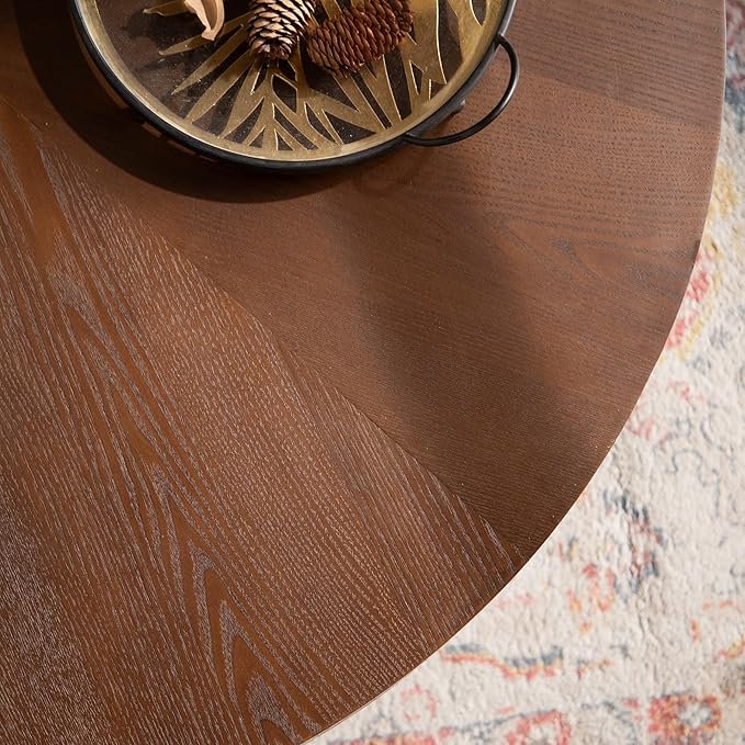 Round Coffee Table, 38.97" Circle Accent End Table, Morden Drum Side Table, Fluted Wooden Center Table for Living Room, Fully Assembled - Walnut and Black