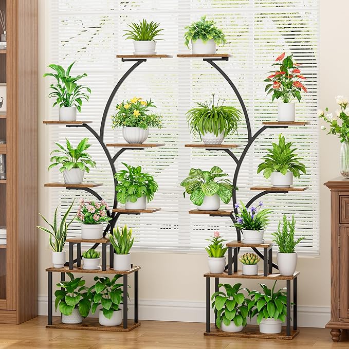 Plant Stand Indoor with Grow Light - 62" Tall Plant Shelf, 8 Tiered Plant Stands for Indoor Plant Multiple, Metal Plant Shelf Display Rack Holder, Flower Stand for Indoor Plants, Living Room, Patio, 2Pack