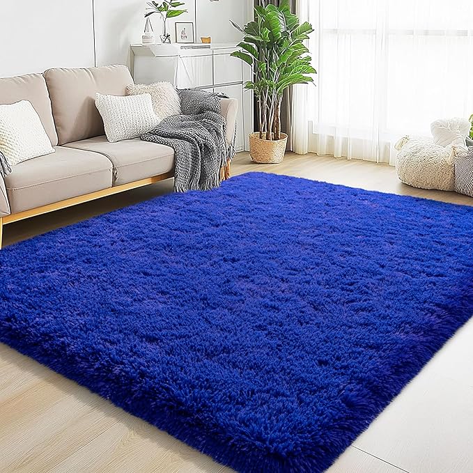 5x7 Area Rugs for Living Room, Blue Fluffy Shaggy Rug Soft Carpets, Rugs for Bedroom Nursery Kids Room Dorm Home Decor Aesthetic, Navy Blue