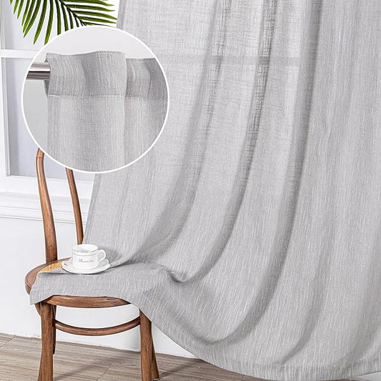MYSKY HOME Floor Length Curtains Long Panels, Boho Curtains Farmhouse for Living Room Sliding Glass Door, Linen Look Texture Light Filtering, 50" x 95", Light Grey, Pack-2