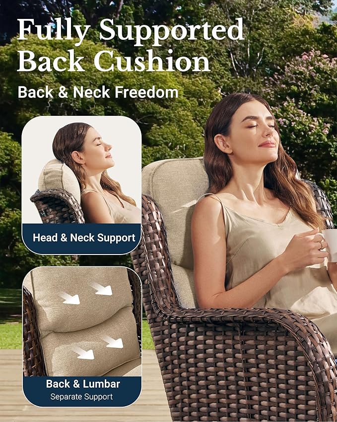 HILLGA Luxury Patio Furniture Set with 6-Inch Thick Cushions, High Back Outdoor Swivel Rocker Chairs and Patio Couch, 7-Piece All Weather Conversation Set for Porch Deck Pool Yard, Beige (V3)