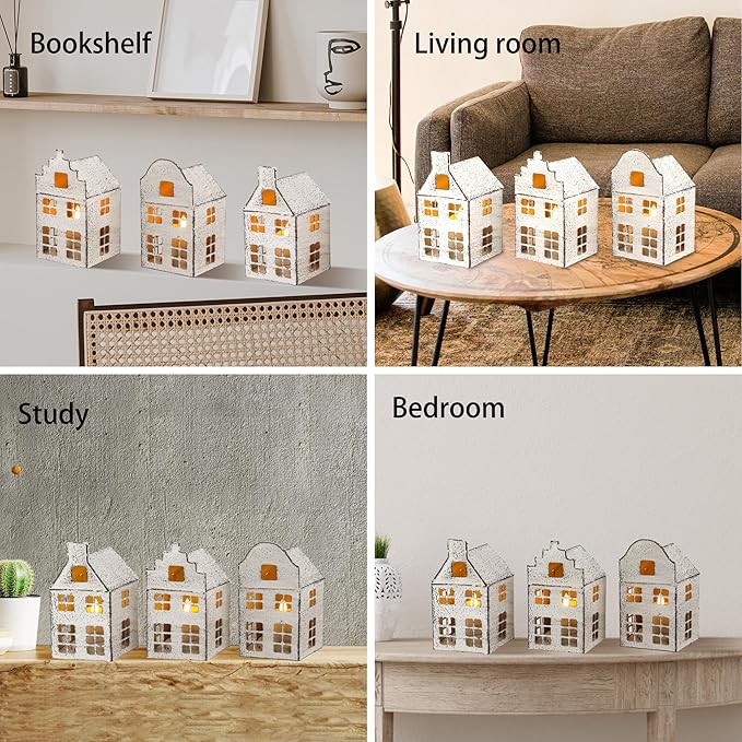 TRIROCKS Set of 3 Vintage Decorative Candle Lantern 6”H Candle Lantern Small House Metal Candle Holder Perfect for Garden Yard Patio Wedding Parties Events Indoors