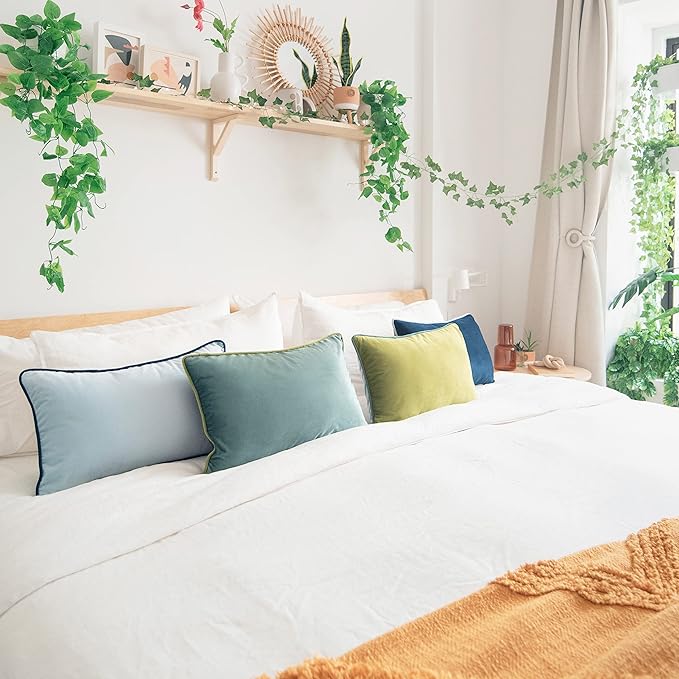 MONDAY MOOSE Decorative Throw Pillow Covers Cushion Cases, Set of 4 Soft Velvet Modern Double-Sided Designs, Mix and Match for Home Decor, Pillow Inserts Not Included (12x20 inch, Green/Blue)