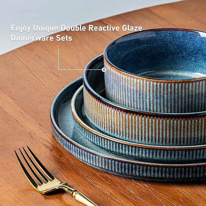 GBHOME Stoneware Dinnerware Sets for 4,Round Reactive Glaze Ceramic Plates and Bowls Set,Highly Scratch Resistant | Dishwasher & Microwave Safe Dishes Set,Service for 4(12Pcs)