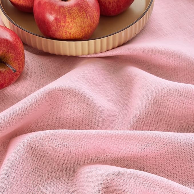 Solino Home Linen Tablecloth 60 x 120 Inch - 100% Pure Linen Pink Lemonade Table Cloth for Rectangle Tables - Fete, Machine Washable Tablecloth for Halloween