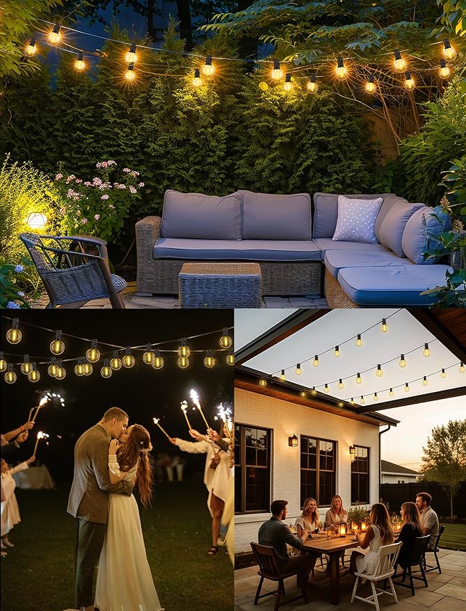 50FT Outdoor String Lights, G40 Globe String Lights with 25 Bulbs& 2 Spare, Waterproof Warm White Lights Indoor, Connectable Patio Lights for Outside Backyard Wedding Bistro Party Decor