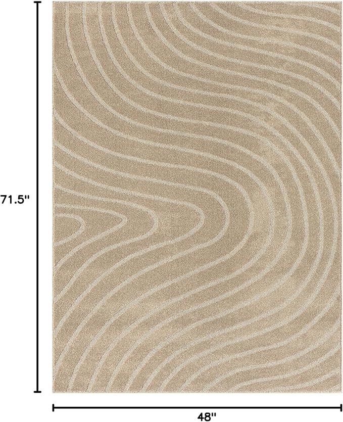 LUXE WEAVERS Modern Geometric Wave Beige 4x6 Area Rug