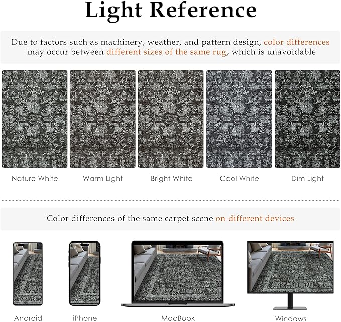 Dark Black Area Rug 9x12 Machine Washable Large Vintage Living Room Distressed Non Slip Carpet Traditional Indoor Bedroom Retro Floral Accent Throw Rug for Office Kitchen Dining Room