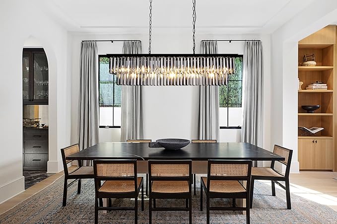 Wellmet Crystal Chandelier 47 inch, 11-Light Modern Smoke Grey Rectangular Crystal Chandelier Ceiling Hanging, Linear Chandeliers Light Fixture for Living Room, Dining Room, Bedroom, Kitchen Island