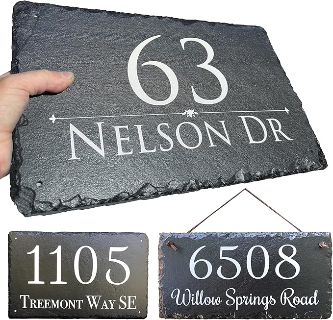Ink Personalized Slate Stone Address Plaque - Address Signs for Houses - Customized House Sign - Outdoor House Number - Wall Decor Home Address Numbers - Garden Decor Signs (18"x8")