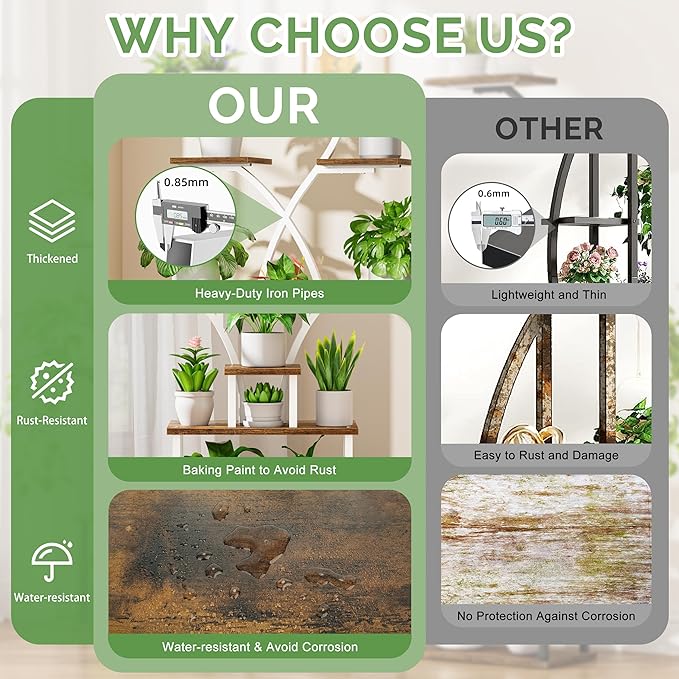 Plant Stand Indoor with Grow Lights - 62" Tall Plant Shelf Indoor, Lighted Corner Plant Stands for Indoor Plants, 8 Tiered Flower Spike-Shaped Rack for Living Room, Patio, Balcony Decor（White)