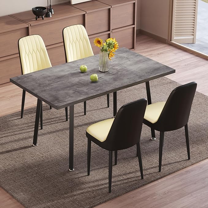 5 Piece Dining Table Set for 4-6,55-71" Extendable Dining Table Set with 4 Upholstered Chairs,Rectangle Kitchen Table Set for Small Space,Dining Room and Office,Grey