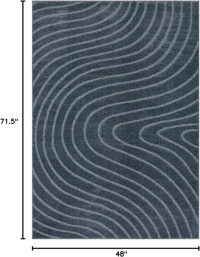 LUXE WEAVERS Modern Geometric Wave Blue 4x6 Area Rug