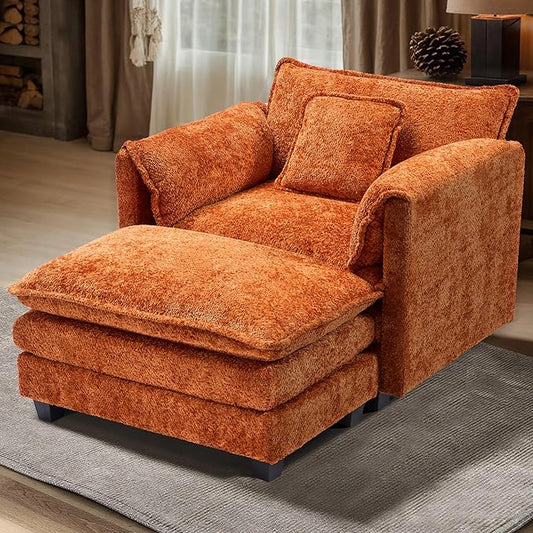 SweetGO corporation 42" Plush Single Sofa Accent Chair with Ottoman for Living Room/Bedroom, Modern Couch for Cozy Lounge Chair for Reading, Orange