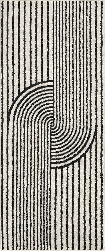 Abani Nuevo Collection Area Rug - Mid-Century Black and White Arch Knot Design - 2'6" x 6' - for Living Room, Bedroom & Office