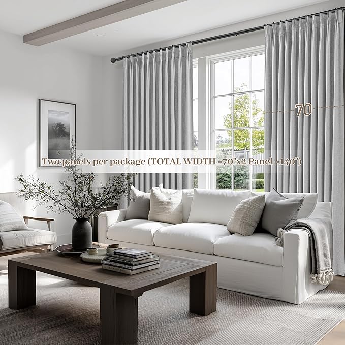Light Grey Blackout Curtains 70 Inches Extra Wide Pinch Pleated for Sliding Glass Door 2 Panels Set,Viral 96 Inch Long Curtain for Bedroom Thermal Large Window Heavy Drapes (W70xL96x 2 Panels Gray)
