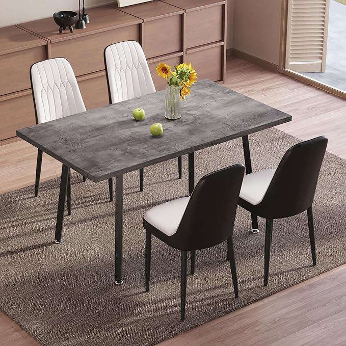 5 Piece Dining Table Set for 4-6,55-71" Extendable Dining Table Set with 4 Upholstered Chairs,Rectangle Kitchen Table Set for Small Space,Dining Room and Office,Grey